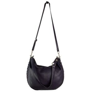 Elliott Lucca Purple Leather Crescent Woven‎ Accent Shoulder Crossbody Bag Boho